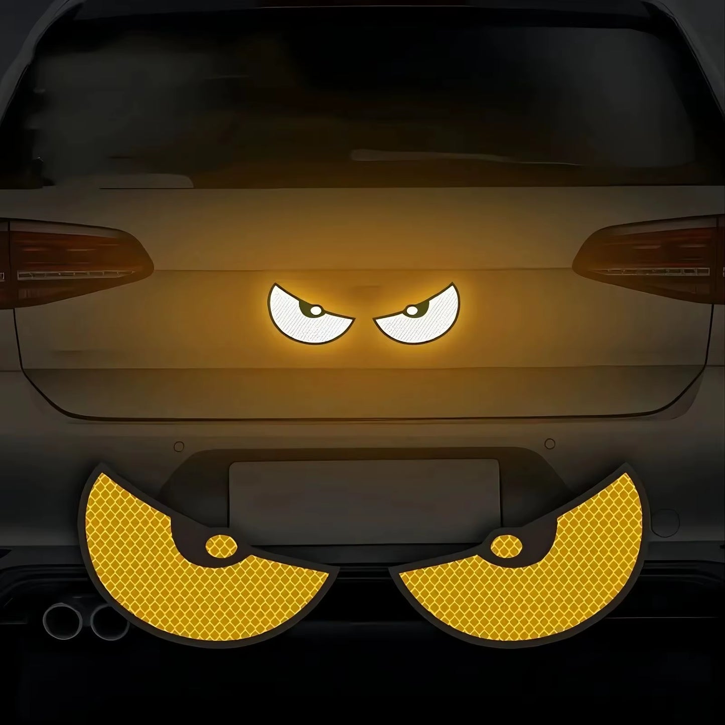 2Pcs Car Reflective Safety Warning Tape Cat Eyes Pattern Night Driving Safety Decals for Auto Truck Motorcycle Reflector Sticker