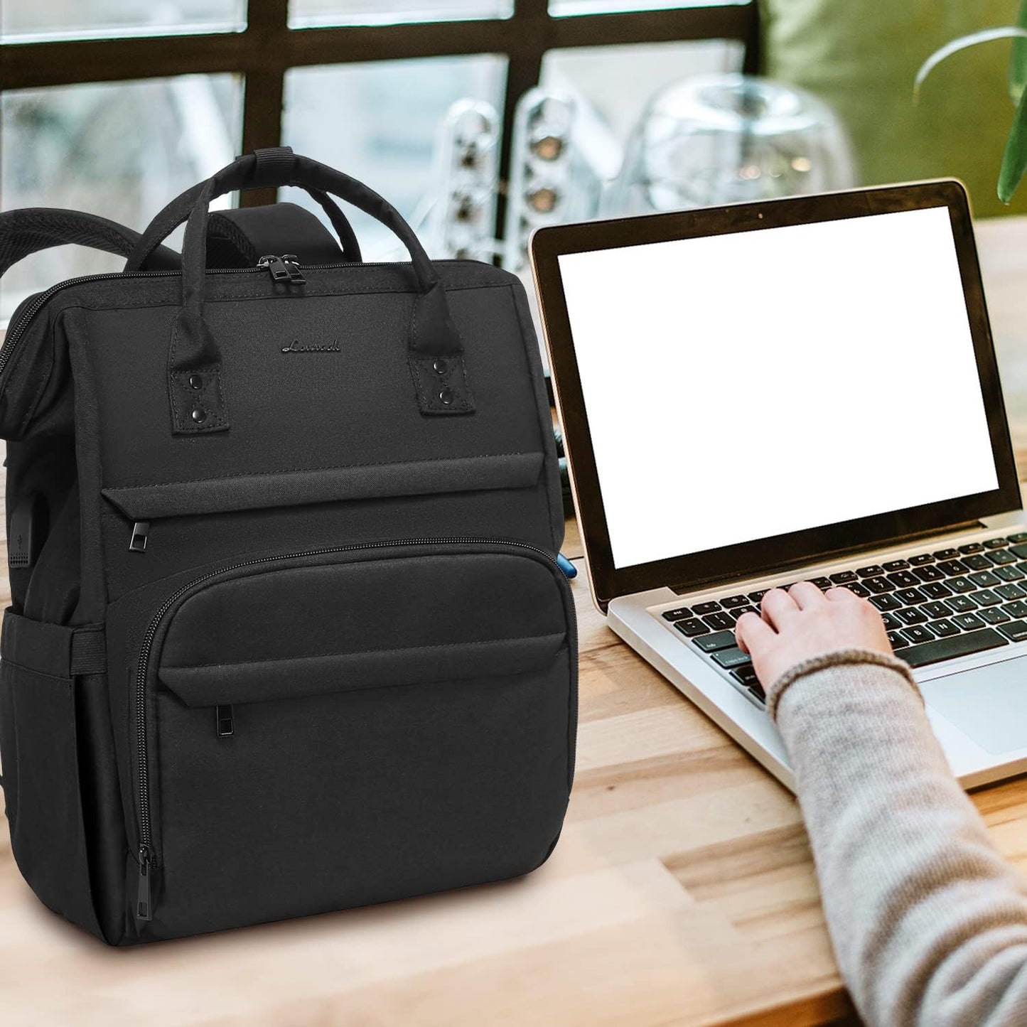 Laptop Backpack for Women, 14 Inch Nurse Teacher Backpack Work College Backpack Travel Bags Computer Laptop Bag Casual Daypack Purse, Black