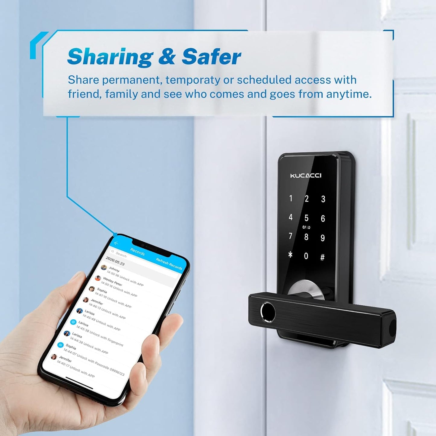 Stainless Steel Smart Door Lock, Keypad Door Lock with Handle, Biometric Fingerprint Door Lock, Keyless Entry Door Lock, Wifi Smart Locks for Front Door for Home, Hotel, Office