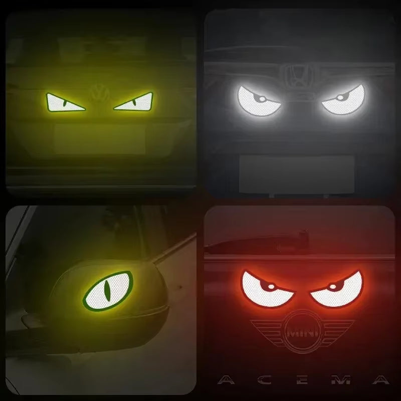 2Pcs Car Reflective Safety Warning Tape Cat Eyes Pattern Night Driving Safety Decals for Auto Truck Motorcycle Reflector Sticker