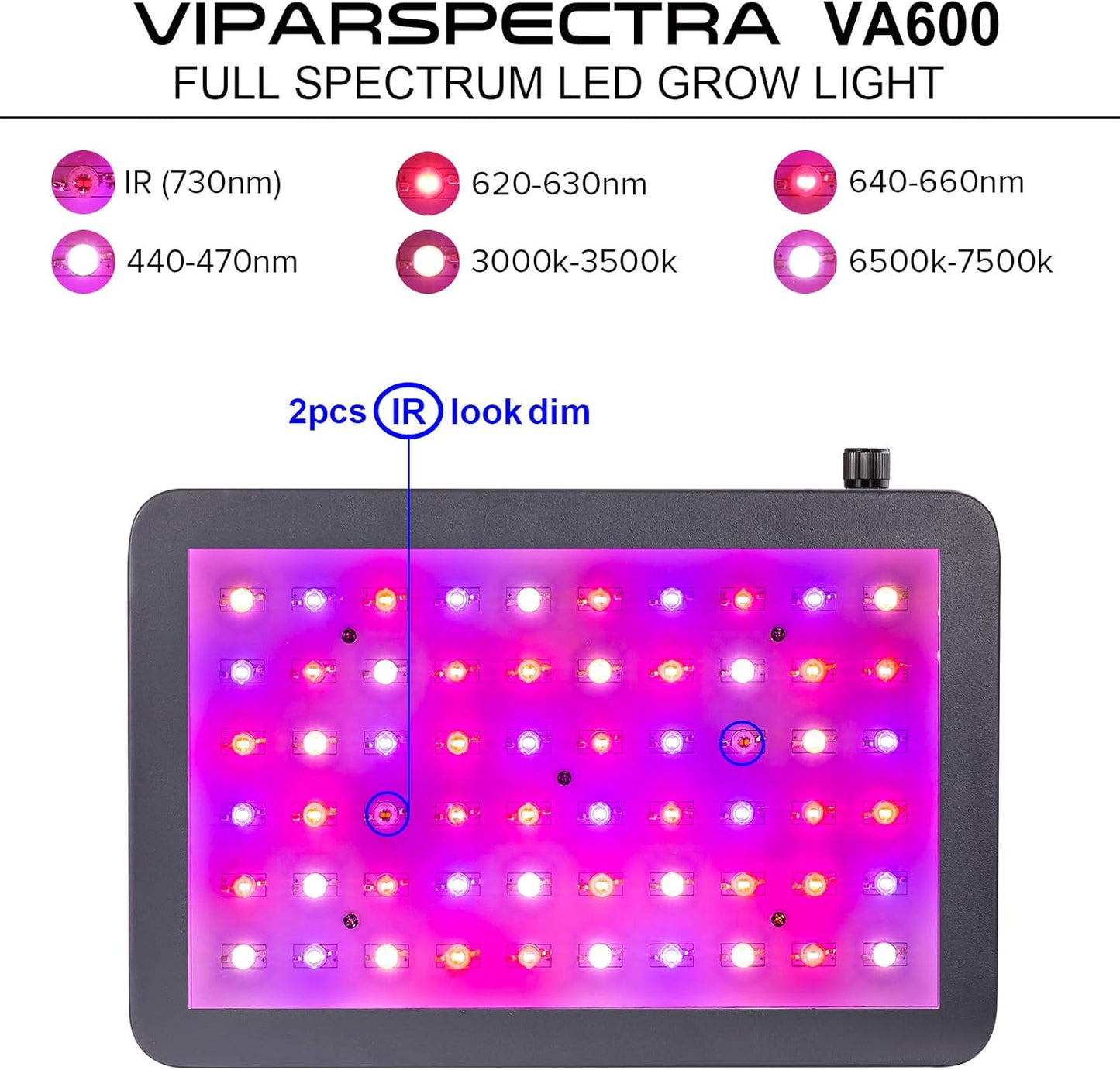 LED Grow Light, Newest Dimmable 600W LED Grow Light, with Daisy Chain, Dual Chips Full Spectrum LED Grow Lamp for Hydroponic Indoor Plants Veg and Flower Actual Power 132 Watt