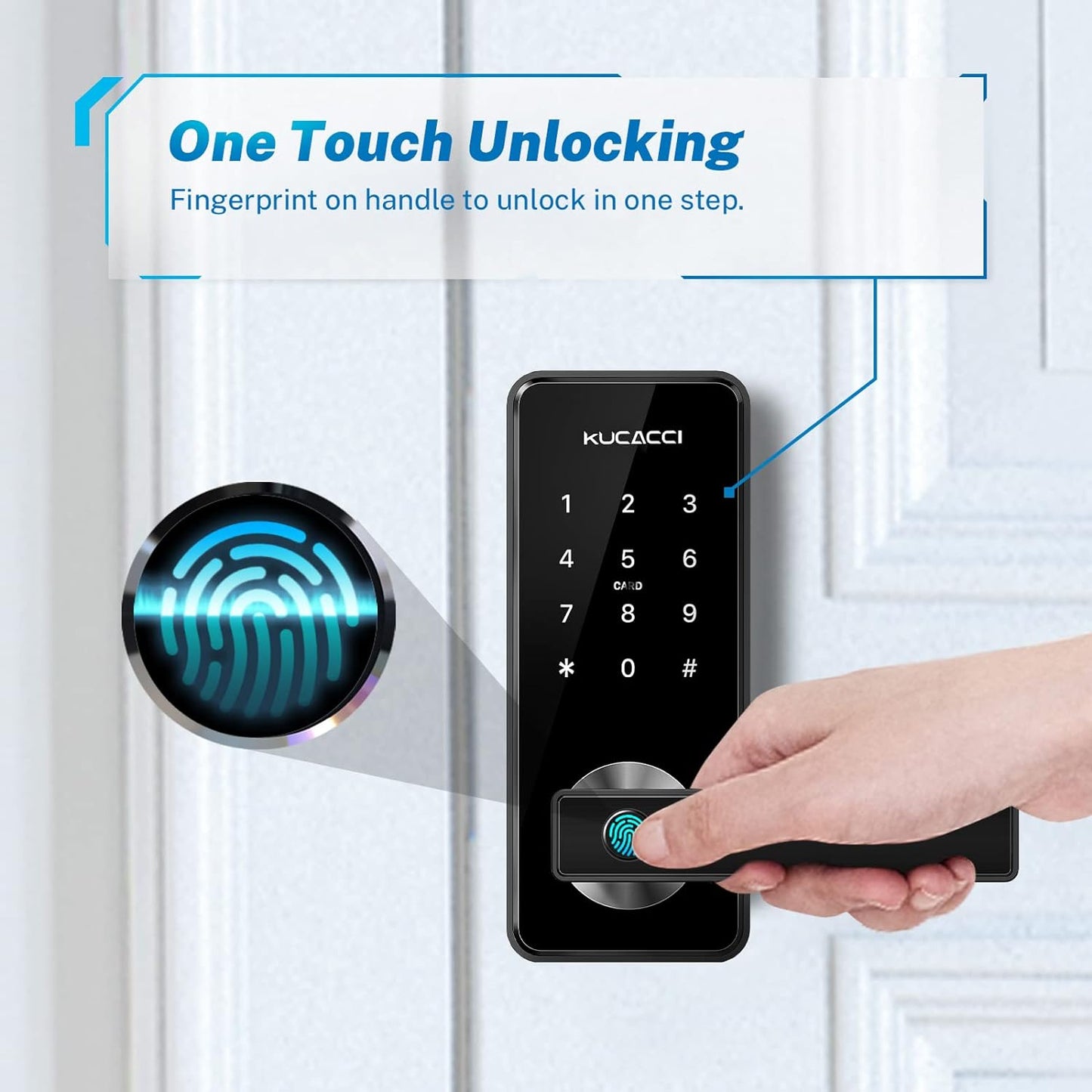 Stainless Steel Smart Door Lock, Keypad Door Lock with Handle, Biometric Fingerprint Door Lock, Keyless Entry Door Lock, Wifi Smart Locks for Front Door for Home, Hotel, Office