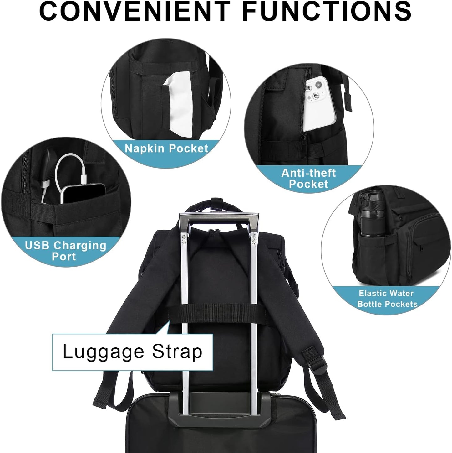 Laptop Backpack for Women, 14 Inch Nurse Teacher Backpack Work College Backpack Travel Bags Computer Laptop Bag Casual Daypack Purse, Black