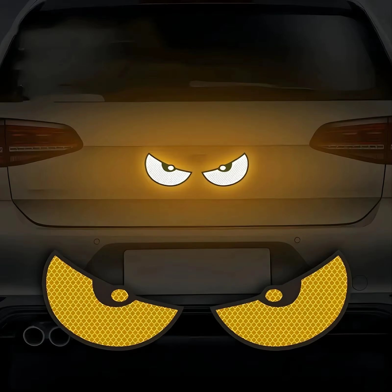 2Pcs Car Reflective Safety Warning Tape Cat Eyes Pattern Night Driving Safety Decals for Auto Truck Motorcycle Reflector Sticker
