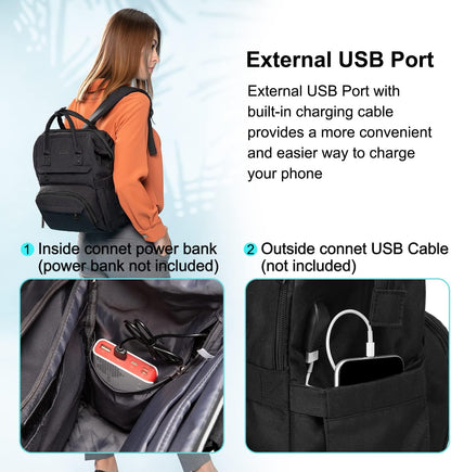 Laptop Backpack for Women, 14 Inch Nurse Teacher Backpack Work College Backpack Travel Bags Computer Laptop Bag Casual Daypack Purse, Black