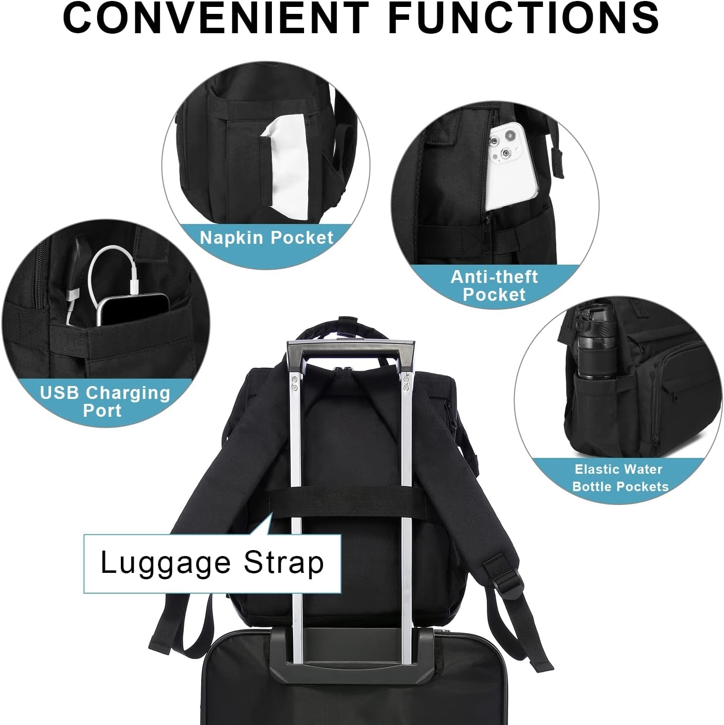 Laptop Backpack for Women, 14 Inch Nurse Teacher Backpack Work College Backpack Travel Bags Computer Laptop Bag Casual Daypack Purse, Black