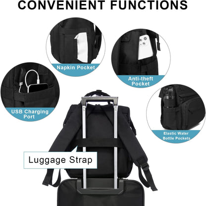 Laptop Backpack for Women, 14 Inch Nurse Teacher Backpack Work College Backpack Travel Bags Computer Laptop Bag Casual Daypack Purse, Black